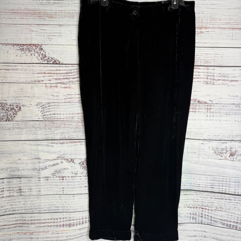 J.Jill Womens M Black Silk Velvet Pants Straight Leg Pull On Holiday Dress